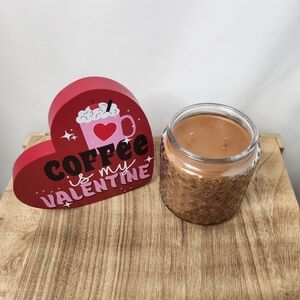 Valentine's Coffee Heart Sign and Carmel Macchiato Candle Set
